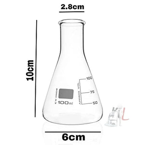 Scifa High Quality Borosilicate 3.3 Glass Beakers - 100 ml, 250 ml and Conical - 100 ml, 250 ml with Rubber Cork & Graduation Marks, Pack of 4 - Laboratorydeal