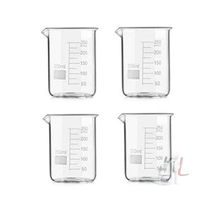 Scifa High Quality Borosilicate 3.3 Glass Beakers - 250 ml with Graduation Marks, Pack of 4 - Laboratorydeal