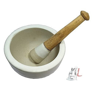 Scifa Porcelain Mortar & Pestle, Ukhali Masher Set, 5 inches, White-