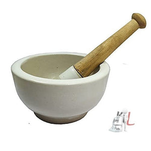 Scifa Porcelain Mortar & Pestle, Ukhali Masher Set, 5 inches, White-