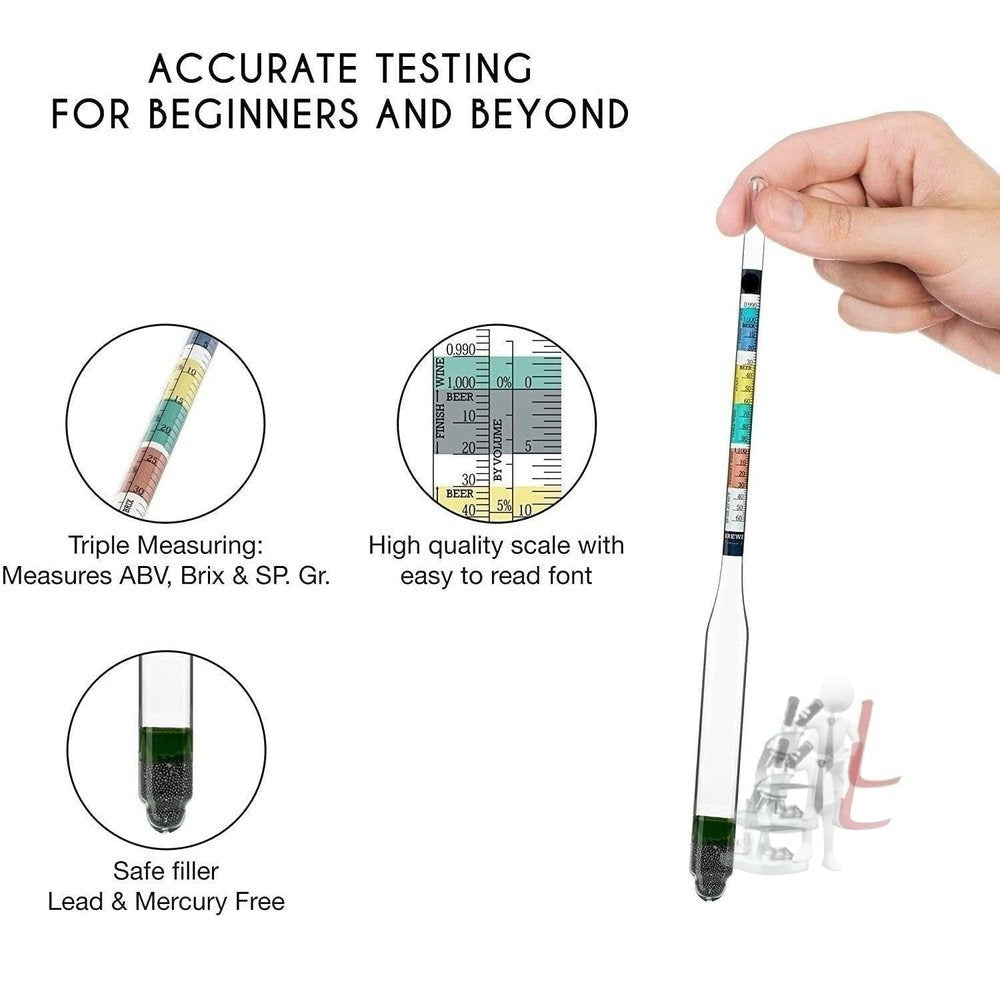 Triple Scale Hydrometer - Specific Gravity Alcohol ABV Tester - for Wine, Beer, Cider, Mead, Sake and Kombucha - Homebrew Fermented Beverages by laboratory tested scale - Laboratorydeal