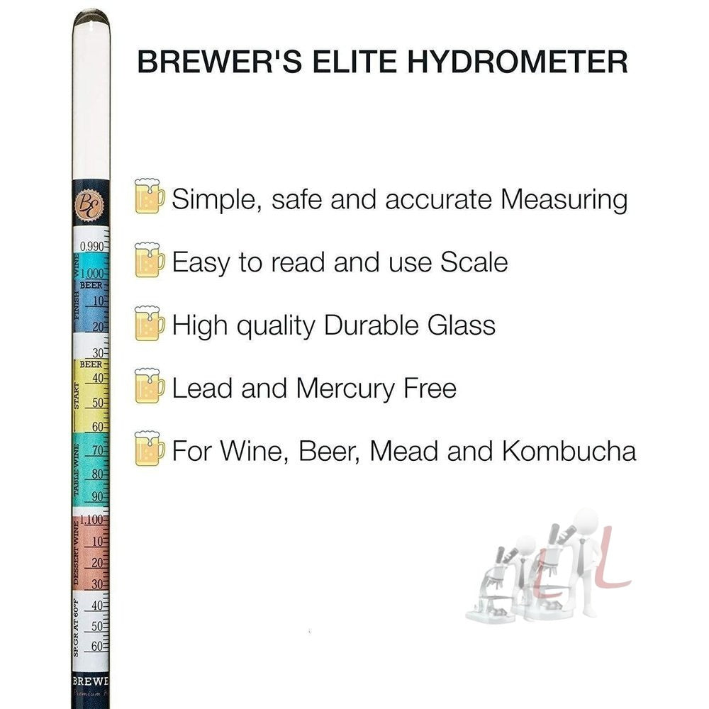 Triple Scale Hydrometer - Specific Gravity Alcohol ABV Tester - for Wine, Beer, Cider, Mead, Sake and Kombucha - Homebrew Fermented Beverages by laboratory tested scale - Laboratorydeal