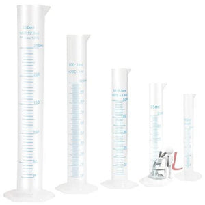 plastic graduated cylinder flask set, (10ml + 25 ml + 50 ml + 100 ml + 250 ml .one each) - Laboratorydeal