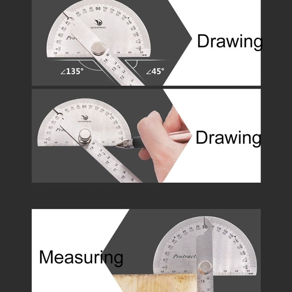 0-180 Degree Stainless Steel Protractor Angle Finder with 0-150mm Arm Measuring Ruler Tool, 0-150mm Ruler