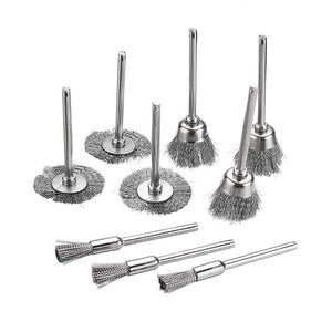 10 PCS Wire Brush Metal Descaling Polishing Brush To Remove Oxide Layer Flat Polishing Brush, Pen Shape 3×5MM, Pen Shape 3×8MM, Bowl Shape3×15MM, Bowl Shape3×25MM, Flat 3×25MM - laboratorydeal
