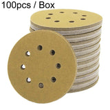 100pcs / Box 5 Inch 8 Holes Round Disc Sanding Sandpaper 125mm Yellow Sand Flocking Sheet, P60, P80, P100, P120, P150, P180, P220, P320, P400, P600, P800