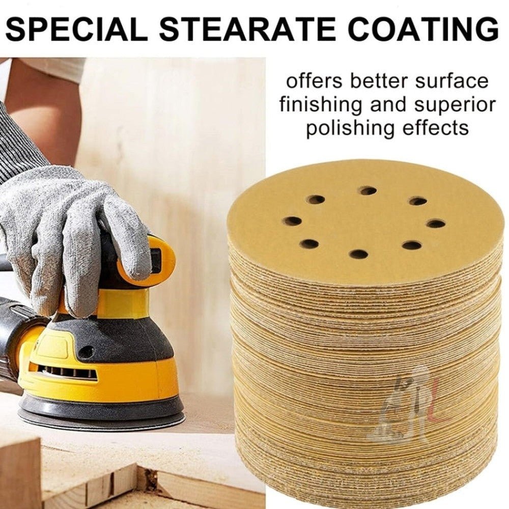 100pcs / Box 5 Inch 8 Holes Round Disc Sanding Sandpaper 125mm Yellow Sand Flocking Sheet, P60, P80, P100, P120, P150, P180, P220, P320, P400, P600, P800 - laboratorydeal
