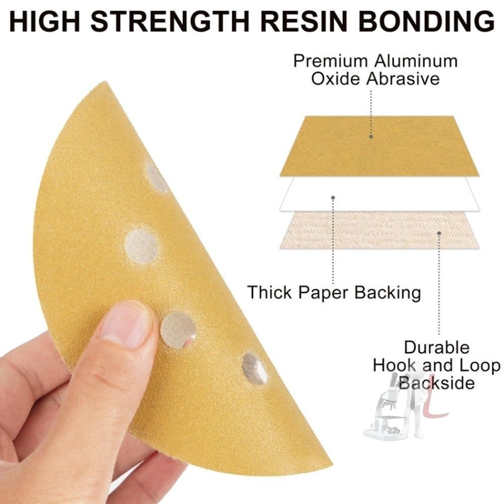 100pcs / Box 5 Inch 8 Holes Round Disc Sanding Sandpaper 125mm Yellow Sand Flocking Sheet, P60, P80, P100, P120, P150, P180, P220, P320, P400, P600, P800 - laboratorydeal