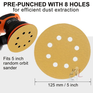 100pcs / Box 5 Inch 8 Holes Round Disc Sanding Sandpaper 125mm Yellow Sand Flocking Sheet, P60, P80, P100, P120, P150, P180, P220, P320, P400, P600, P800 - laboratorydeal