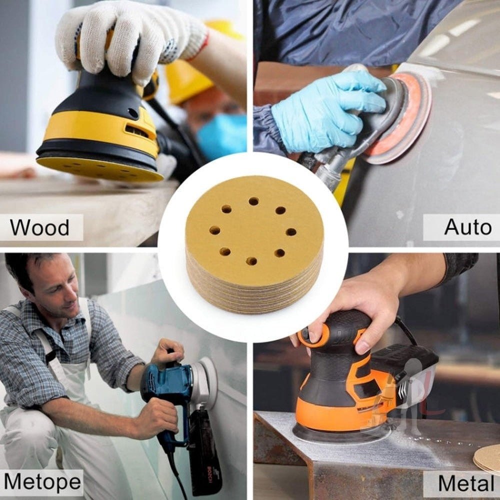 100pcs / Box 5 Inch 8 Holes Round Disc Sanding Sandpaper 125mm Yellow Sand Flocking Sheet, P60, P80, P100, P120, P150, P180, P220, P320, P400, P600, P800 - laboratorydeal