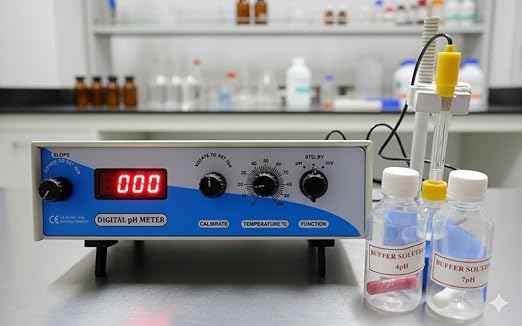 Digital pH Meter and mV Meter, Benchtop, LED Display, with Electrode, Stand and Buffer Solutions