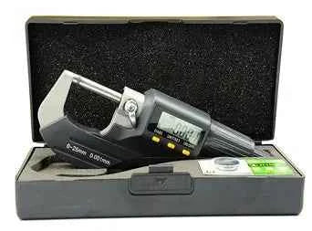 Digital Micrometer, 0-25mm Range, 1 Micron Resolution, LCD Display, Durable Construction