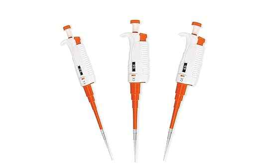Set of 3 Laboratory Adjustable Volume Micropipette, 0.5-10 µL,10-100 µL,100-1000 µL Total 3 No White and Orange, Pack of 3