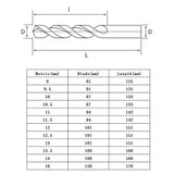 14mm Steel Plate High-Speed Steel 4341 Black Yellow Twist Drill, 5 PCS 9.0mm, 5 PCS 9.5mm, 5 PCS 10mm, 5 PCS 10.5mm, 5 PCS 11mm, 5 PCS 11.5mm, 5 PCS 12mm, 5 PCS 12.5mm, 5 PCS 13mm, 5 PCS 13.5mm, 14mm, 16mm