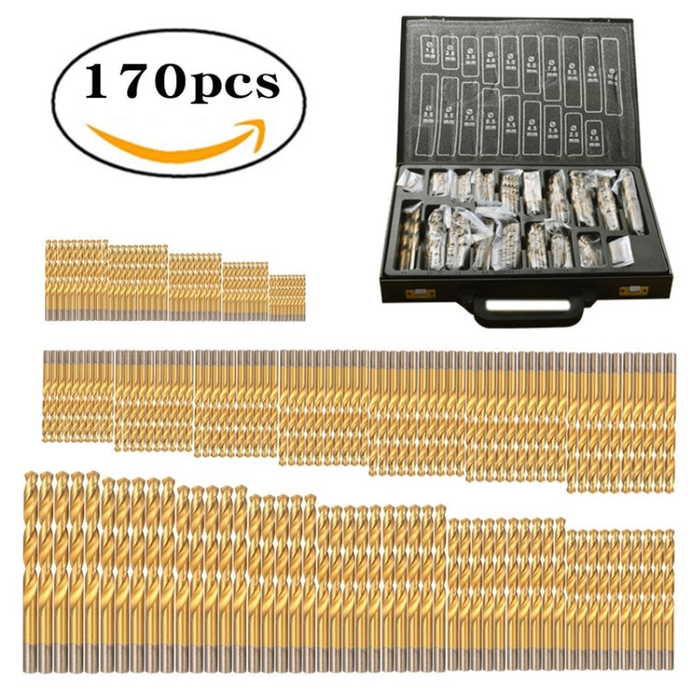 170 PCS / Set 1-10mm High-Speed Steel Metal Open Hole Straight Shank Twist Drill Bit, 170 PCS / Set