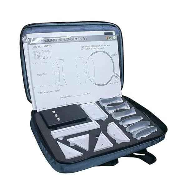 Light and Optics Class Demo Kit - Experience The Concepts of Lenses | 12 Acrylic Lenses, Ray Box with 3 Beam of Light | Practice Sheets | Physics
