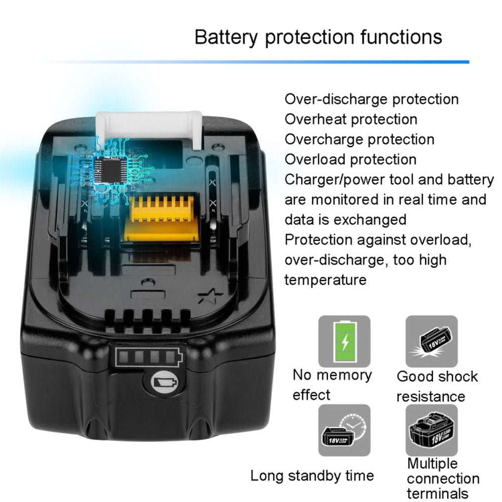 18V Hand Drill Lithium Battery Electric Tool Battery Pack For Makit BL1850 / BL1830 / BL1835 / LXT400 / 194204-5, 3000mAh, 4000mAh, 5000mAh, 6000mAh