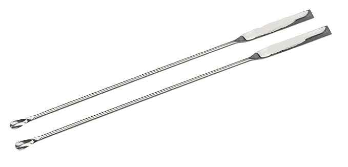 Micro Spatula S.S. 8 Inch Wire Type Spoon Type One Side Open One Side Flat (Set of 5, Stainless Steel)