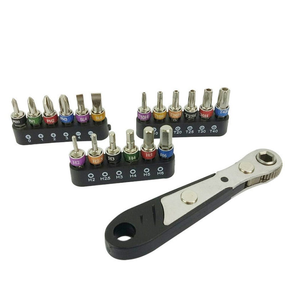 19 In 1 1/4 Ratchet Wrench Bit Set Mini Bit Set Manual Wrench, Black H ...
