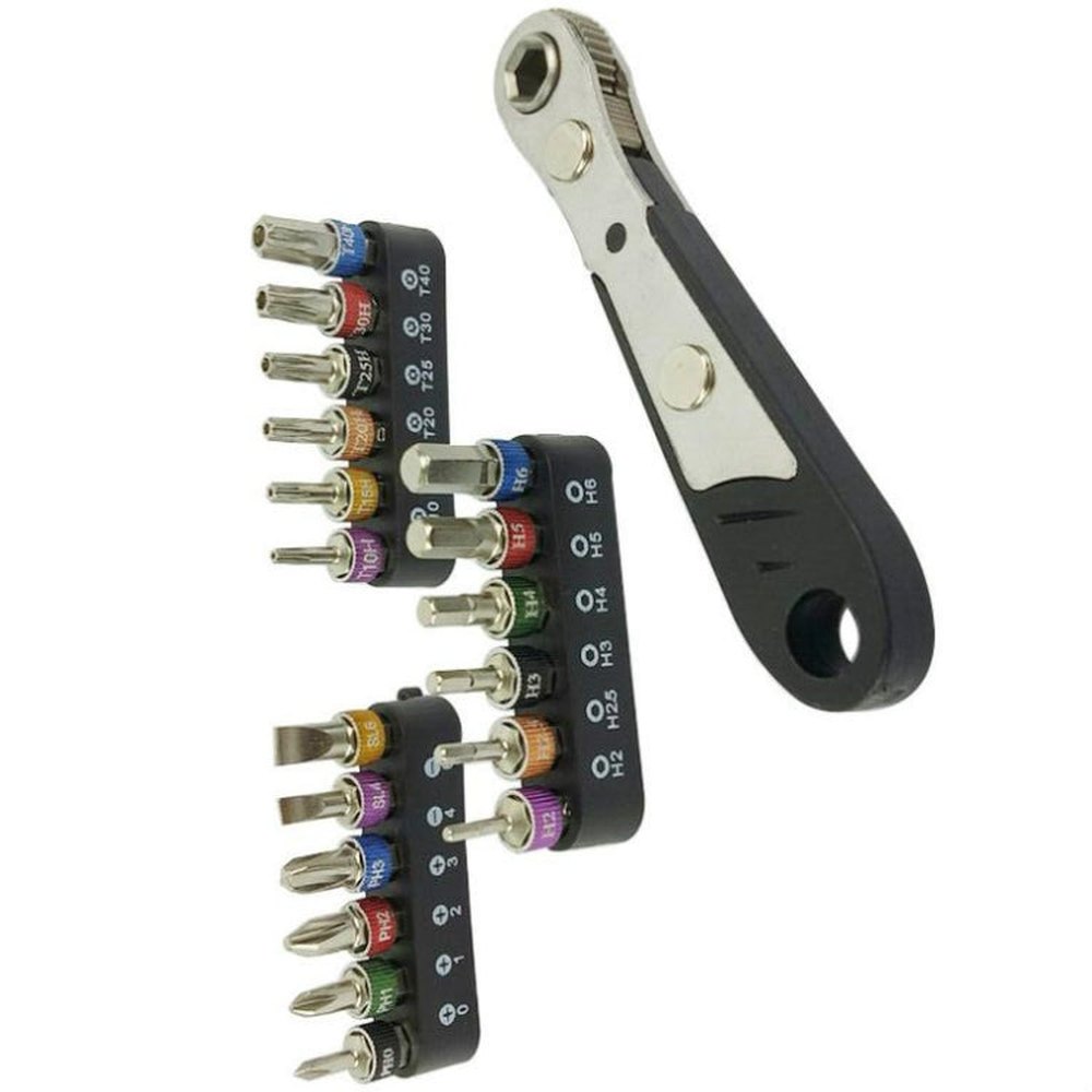 19 In 1 1/4 Ratchet Wrench Bit Set Mini Bit Set Manual Wrench, Black Handle