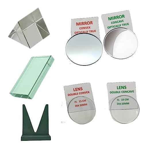Optics Activity Set – 7 Piece Light Experiment Kit with Different Lens, Prism, Glass Slab & Mirror Stand for School & College Science Learning