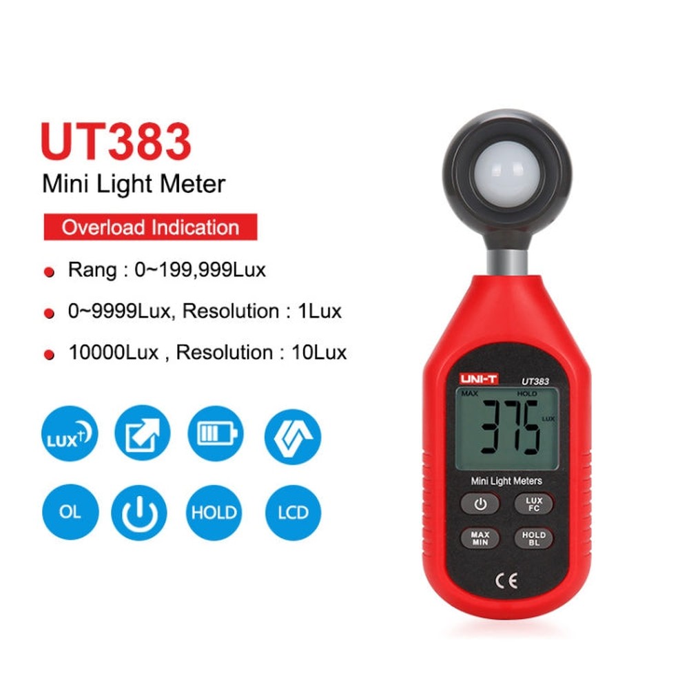 200,000 LUX Digital Luxmeter Luminance Light Meter With LCD Backlit Display, UNI-T UT383, UNI-T UT383BT