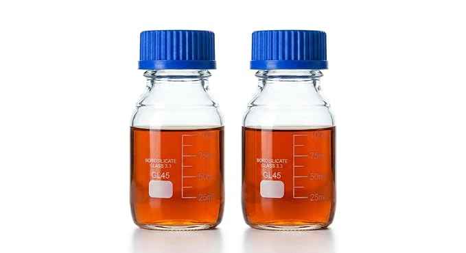 Borosilicate Glass 3.3 Reagent Bottle, 100ml, GL45 Blue Screw Cap, Autoclavable, for Laboratory Chemical Storage, Pack of 2