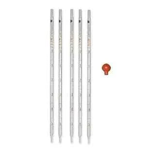 orosilicate Glass Pipette Graduated - with Pipette Bulb Pack of 5 (0.1 ML, 1 ML, 2ML, 5ML, 10 ML)