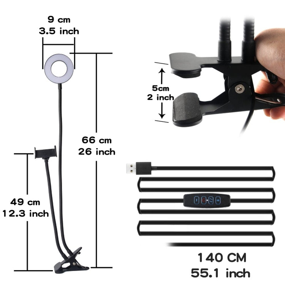 3.5 inch Adjustable Live Broadcast Aluminum Alloy Clip LED Fill Light with Phone Clamp - laboratorydeal