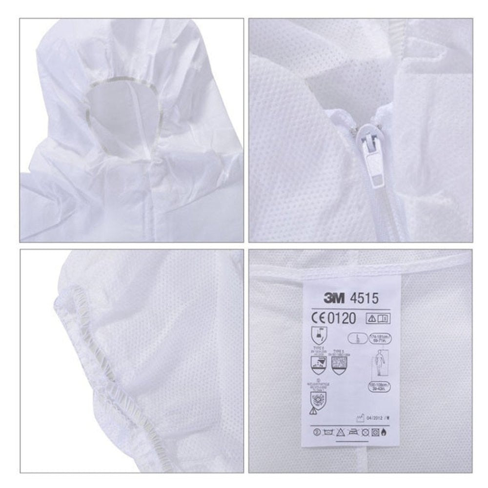 3M 4515 One-piece White Anti-static Anti-chemical Dustproof Sandblasting Suit with Cap, Size: M, 3M M