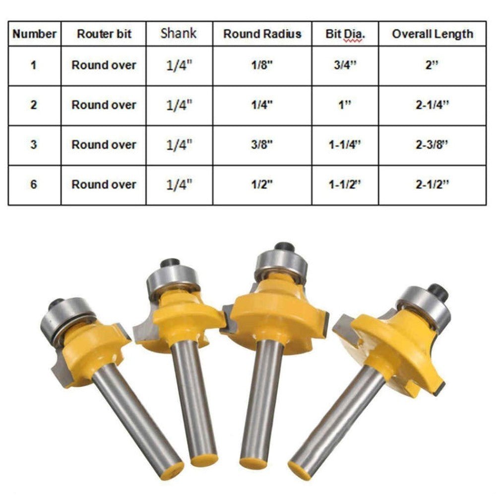 4 PCS/Set 1/4 Handle Alloy Fillet Knife Woodworking Trimming Machine Bit, 4 PCS/Set 1/4 Handle - laboratorydeal