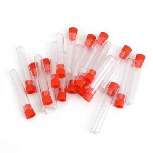 Clear Plastic Test Tubes with Red Caps, 5mL, Pack of 100