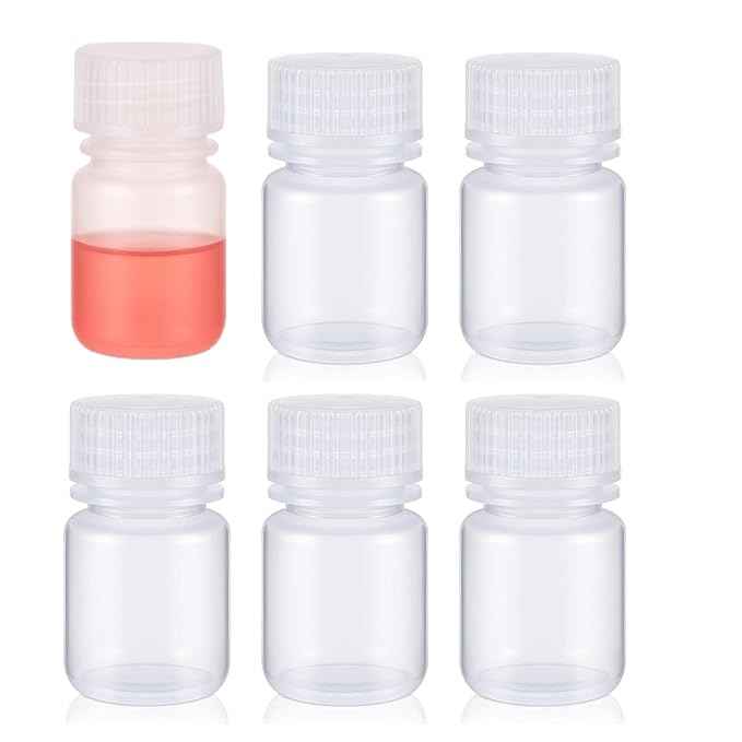 Polypropylene Plastic Wide Mouth Reagent Bottles 30ml -Leak-Proof with Screw Cap for Laboratory Classroom hospital DIY Storage at Home, Travel, Craft, Pill Bottle, Sample Bottle-Pack of 6 Pcs