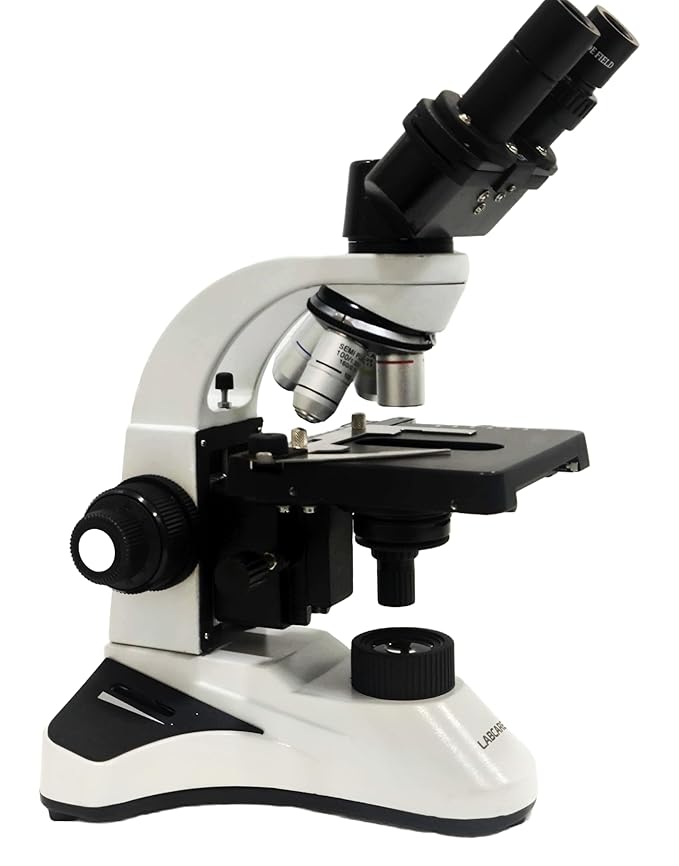 1000X Coaxial Binocular Microscope, 4X, 10X, 40X, 100X Oil Immersion Objectives, 45° Inclined Tube, 360° Rotatable, Battery Backup (LB-WEX-10)