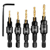 5 PCS/Set Countersink Woodworking Drill Bit Set Hexagon Screw Hardware Tool, Gold, Silver