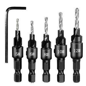 5 PCS/Set Countersink Woodworking Drill Bit Set Hexagon Screw Hardware Tool, Gold, Silver - laboratorydeal
