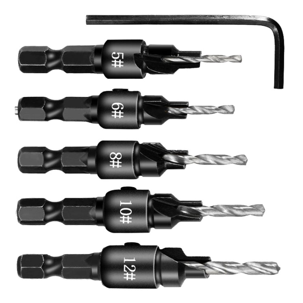 5 PCS/Set Countersink Woodworking Drill Bit Set Hexagon Screw Hardware Tool, Gold, Silver - laboratorydeal