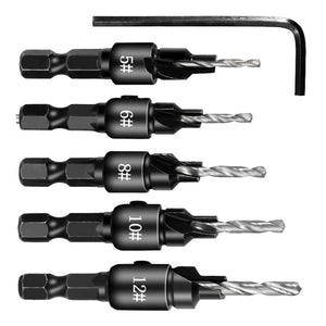 5 PCS/Set Countersink Woodworking Drill Bit Set Hexagon Screw Hardware Tool, Gold, Silver - laboratorydeal