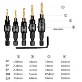 5 PCS/Set Countersink Woodworking Drill Bit Set Hexagon Screw Hardware Tool, Gold, Silver