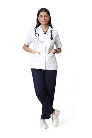 KNYA Women's Lab Coat | Poly Viscose Short Sleeves Short Medical Apron | 3 Pockets Apron Lab Coat | Uniform for Doctors