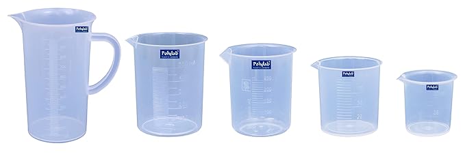 Polypropylene Measuring Beaker & jug (Set of 5Pcs) (Size :50ML / 100ML / 250ML / 500ML Beaker & 1000ML)
