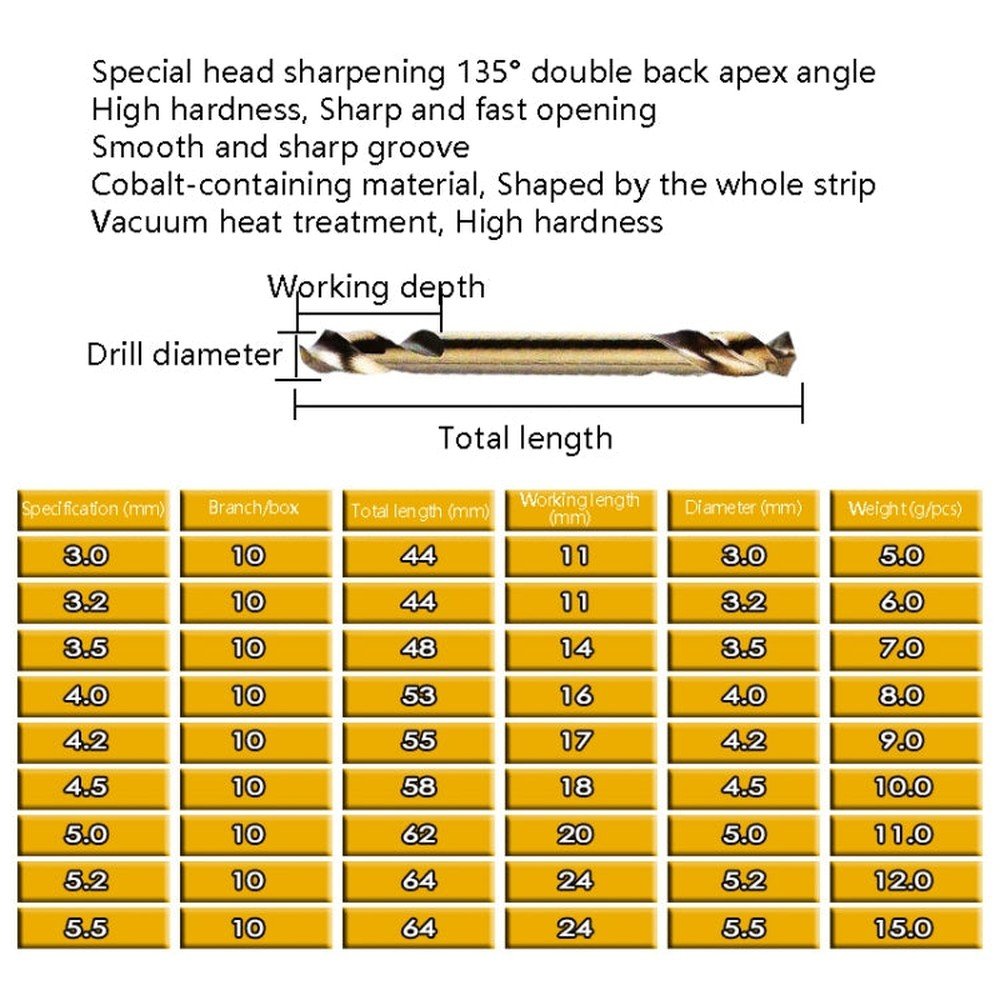5pcs M35 Cobalt - Containing Twist Drill Bit High - Speed Steel Double Head Metal Steel Plate Expansion Hole Drill, Model: Double Head 3.0mm, Double Head 3.0mm, Double Head 3.2mm, Double Head 3.5mm, Double Head 4.0mm, Double Head 4.2mm, Double Head 4.5mm��... - laboratorydeal