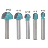 6 Shank Lace Round Cutter Woodworking Relief Milling Cutter, 5 PCS/Set 6-18mm, 4 PCS/Set 16-32mm