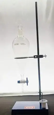 Borosilicate Glass Separating Funnel with Stand, Glass and plastic Stopper with PTFE Stopcock (500ML)