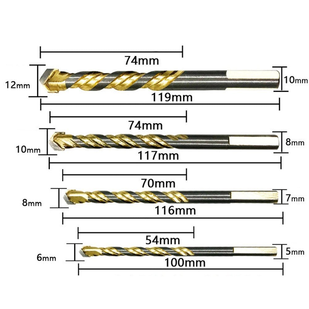 6mm Titanium - Plated King Drill Porcelain Brick Glass Brick Drill Punched Twist Triangle Drill, 6mm, 8mm, 10mm, 12mm, 6mm+8mm+10mm+12mm, 6mm+6mm+8mm+10mm+12mm - laboratorydeal