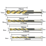 6mm Titanium-Plated King Drill Porcelain Brick Glass Brick Drill Punched Twist Triangle Drill, 6mm, 8mm, 10mm, 12mm, 6mm+8mm+10mm+12mm, 6mm+6mm+8mm+10mm+12mm