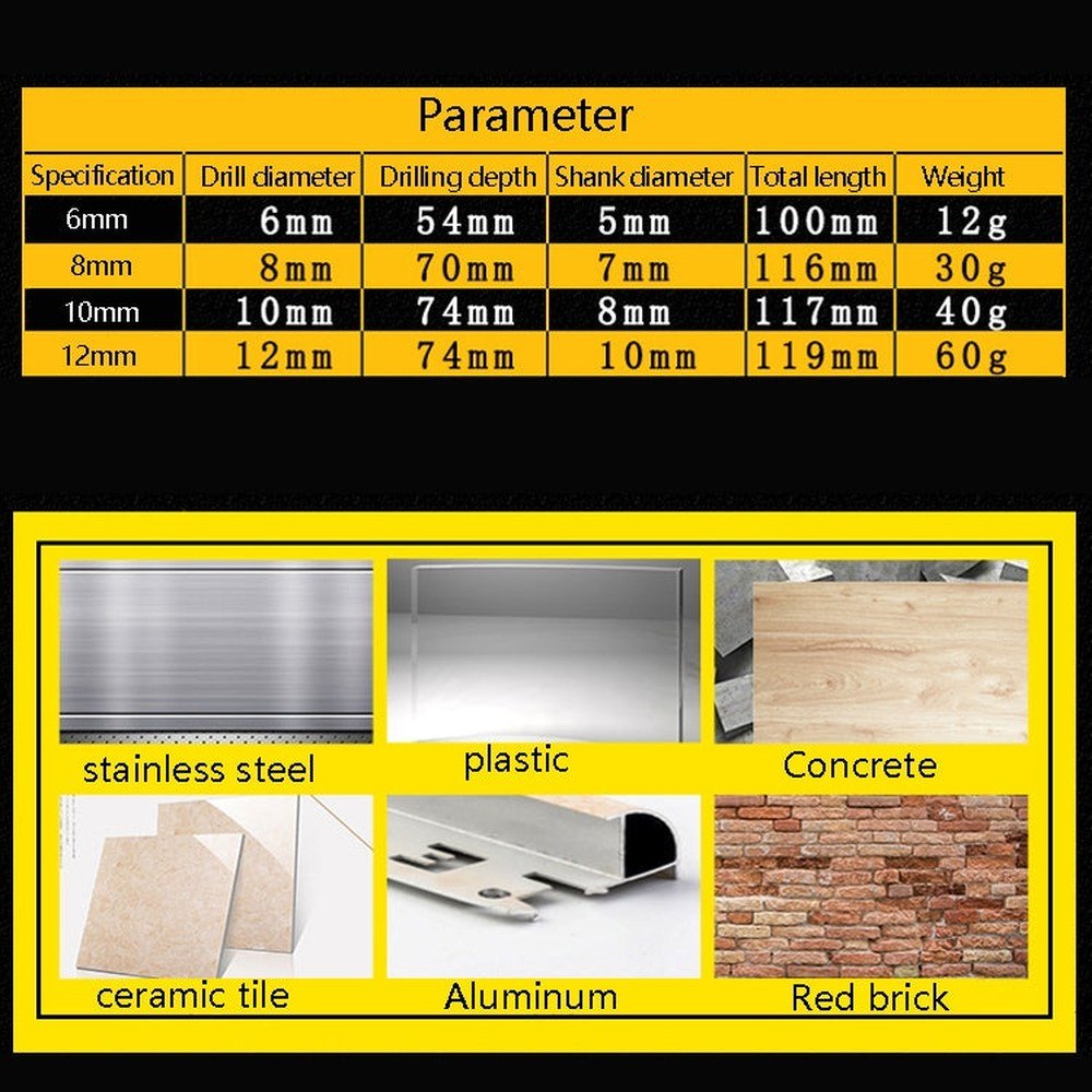 6mm Titanium - Plated King Drill Porcelain Brick Glass Brick Drill Punched Twist Triangle Drill, 6mm, 8mm, 10mm, 12mm, 6mm+8mm+10mm+12mm, 6mm+6mm+8mm+10mm+12mm - laboratorydeal