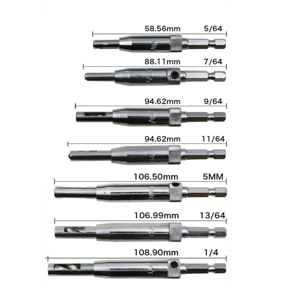 7 PCS/Set Doors Self Centering Hinge Tapper Core Drill Bit Set Hole Puncher Woodworking Tools(5/64,7/64,9/64,11/64,13/64,1/4 inch,5mm), 7 PCS/Set