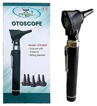 STEPWELL LED Otoscope (White Light) Pocket Scope, with Battery Handle (Black)
