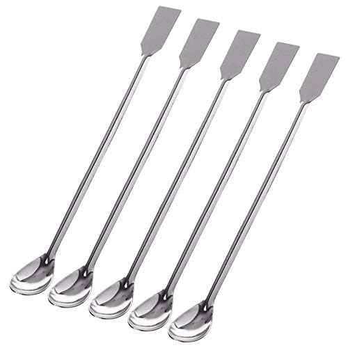 Spatula 8", Heavy Stainless Steel, One Side Spoon One Side Flat for Laboratory Mixing (5)